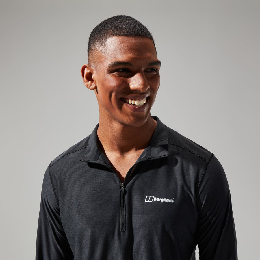mens 247 tech tee long sleeve half zip - black berghaus