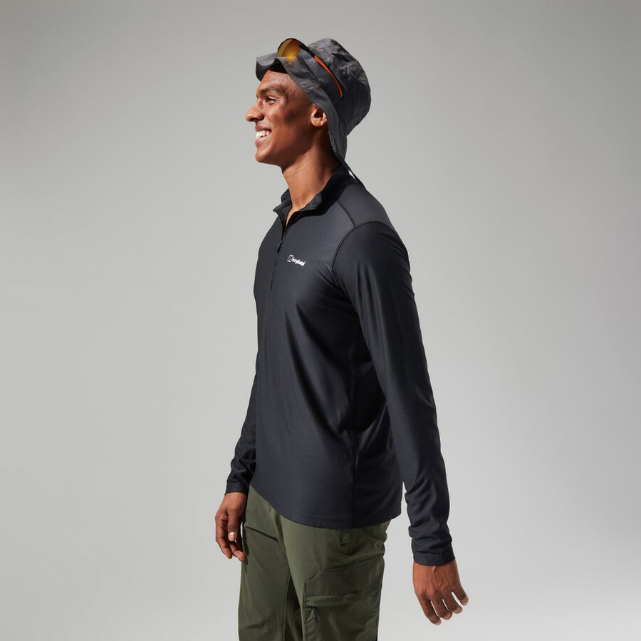mens 247 tech tee long sleeve half zip - black berghaus