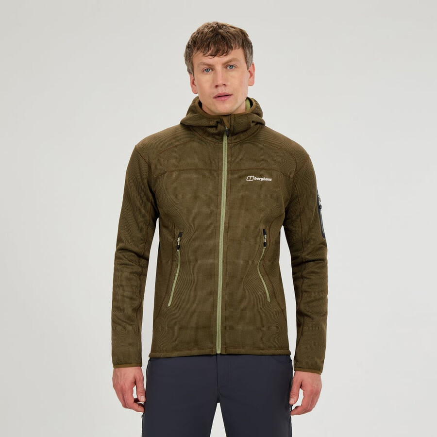 mens pravitale mtn 2.0 hooded fleece jacket - greenbrown berghaus