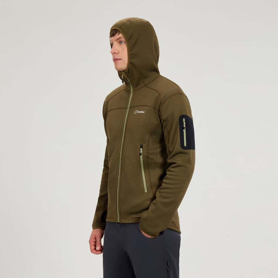 mens pravitale mtn 2.0 hooded fleece jacket - greenbrown berghaus