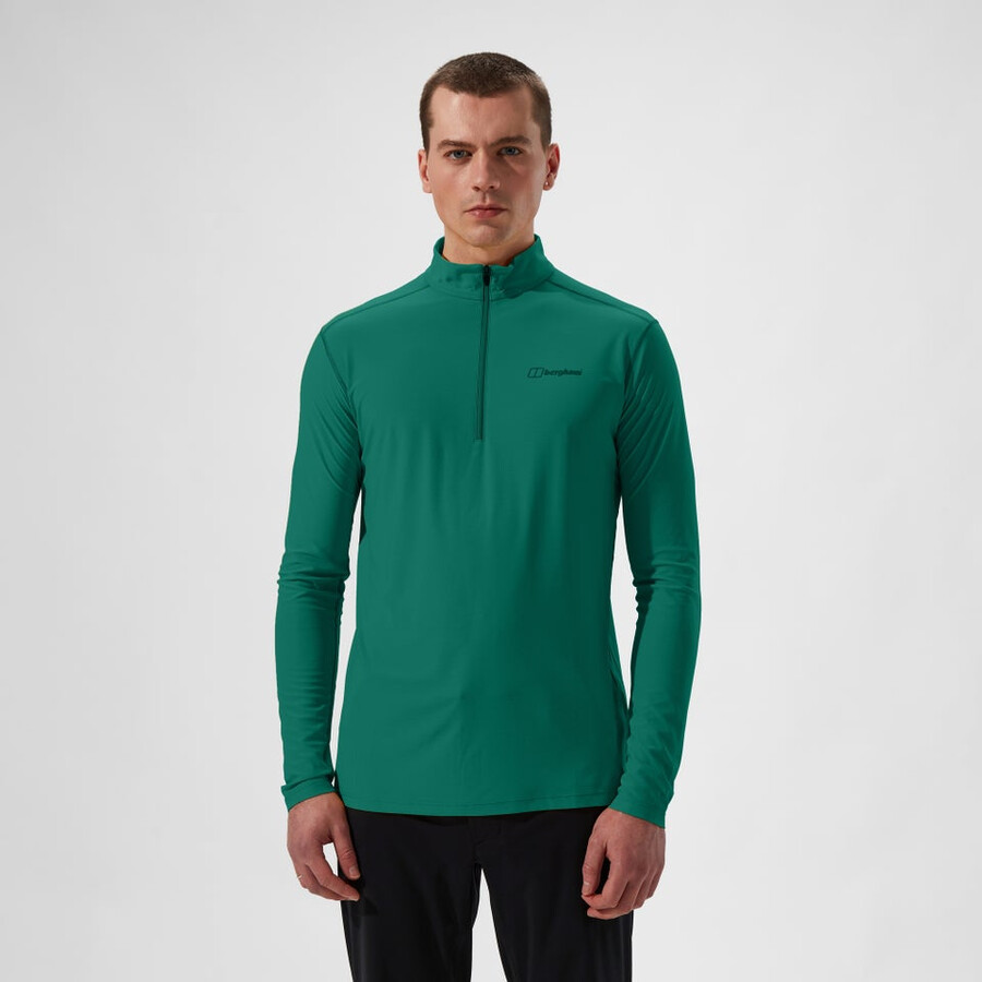 mens 247 half zip long sleeve tech tee - green berghaus