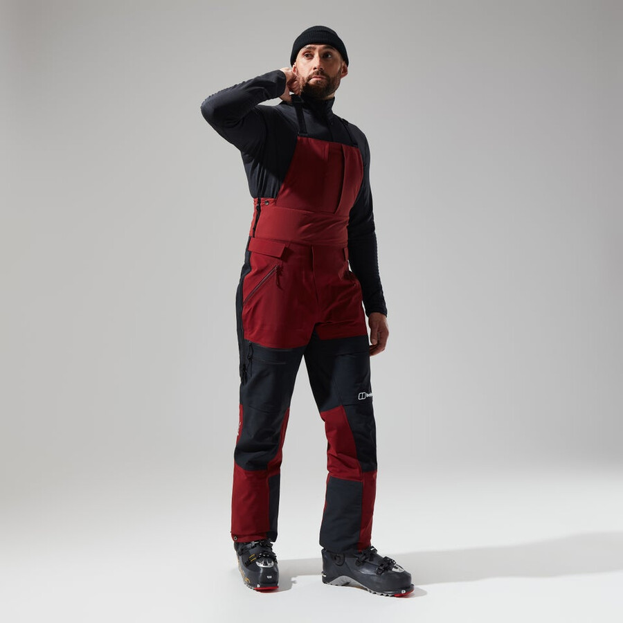 mens mtn arete descend gore-tex bib pants - dark redblack berghaus