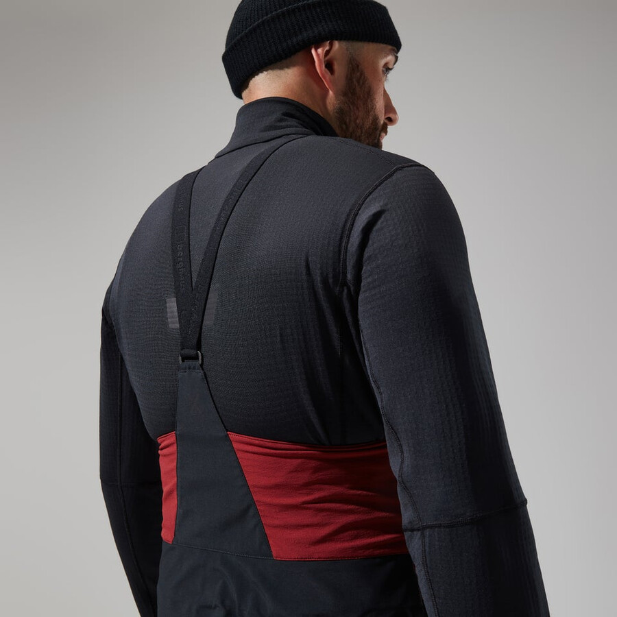 mens mtn arete descend gore-tex bib pants - dark redblack berghaus
