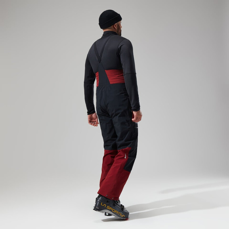 mens mtn arete descend gore-tex bib pants - dark redblack berghaus
