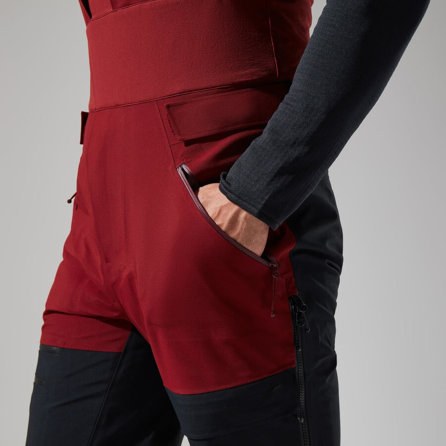 mens mtn arete descend gore-tex bib pants - dark redblack berghaus