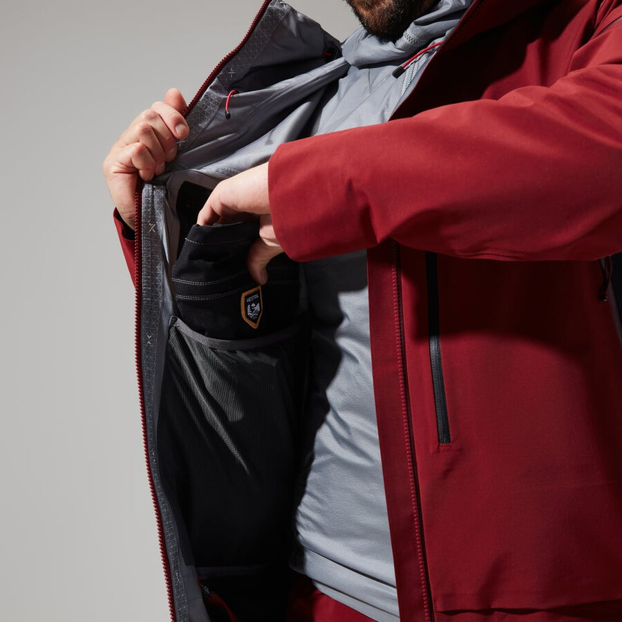mens mtn arete descend gore-tex jacket - dark redblack berghaus