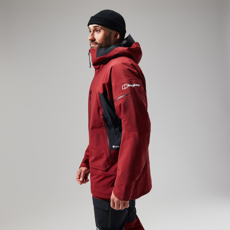 mens mtn arete descend gore-tex jacket - dark redblack berghaus