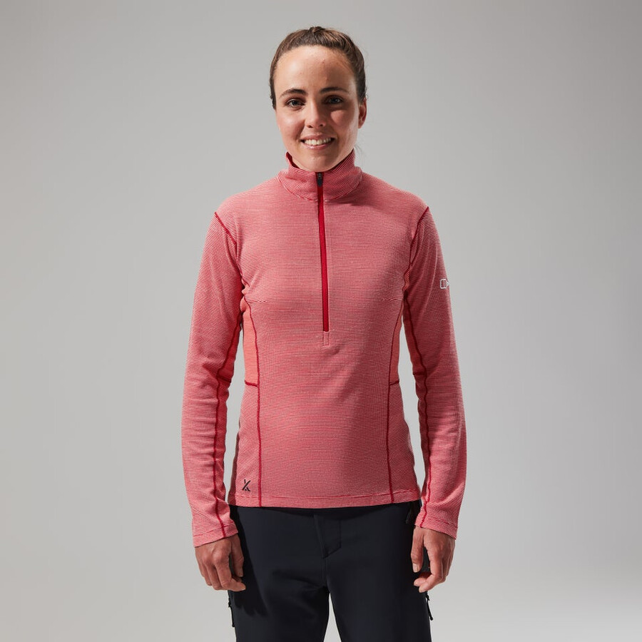 womens mtn guide long sleeve half zip - red berghaus