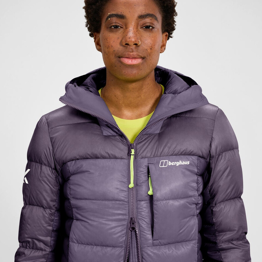 womens mtn arete ultra down hoody - purple berghaus