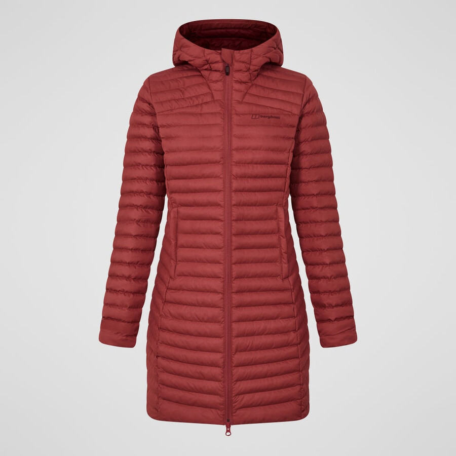 womens nula micro synthetic insulated long jacket - red berghaus