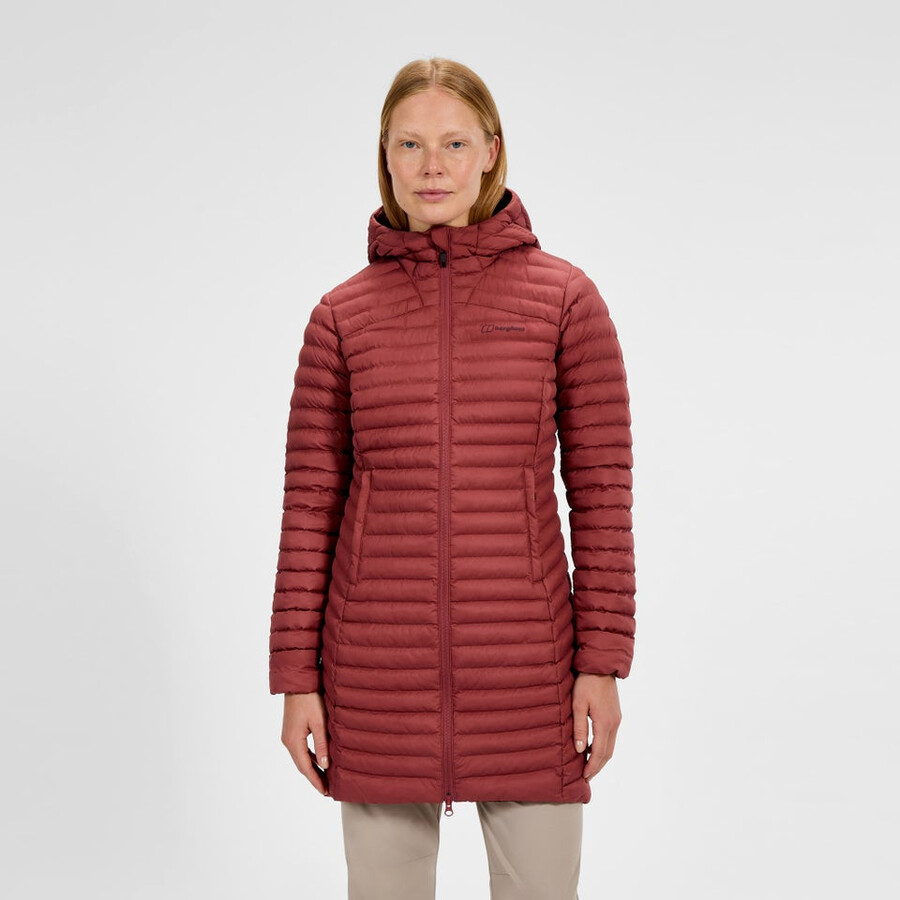 womens nula micro synthetic insulated long jacket - red berghaus
