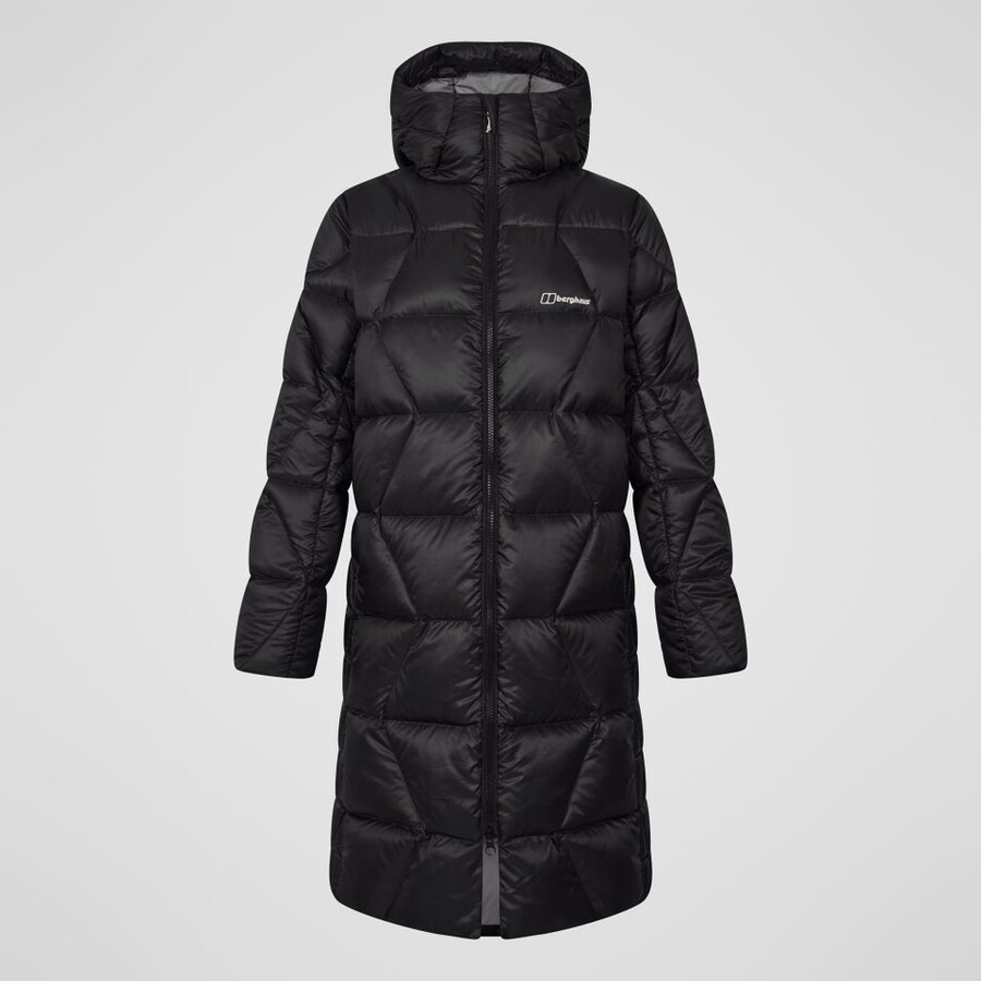 womens explorer long down jacket - black berghaus