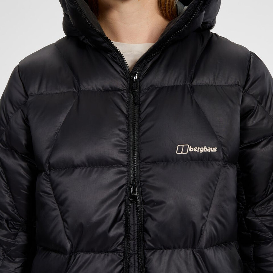 womens explorer long down jacket - black berghaus