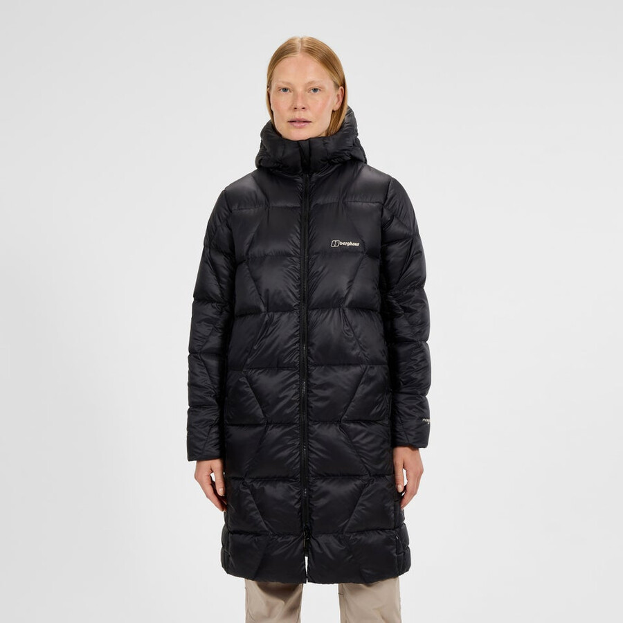 womens explorer long down jacket - black berghaus