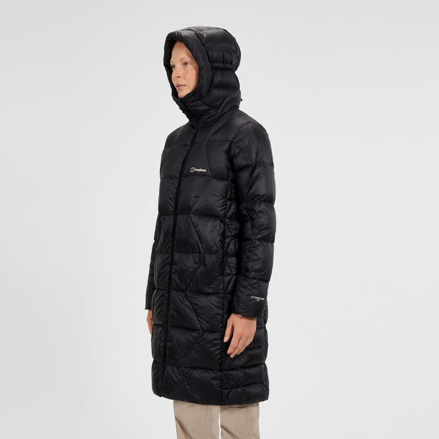 womens explorer long down jacket - black berghaus
