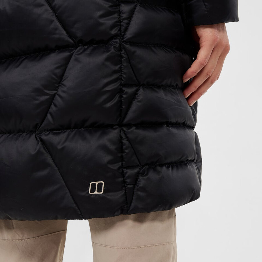 womens explorer long down jacket - black berghaus