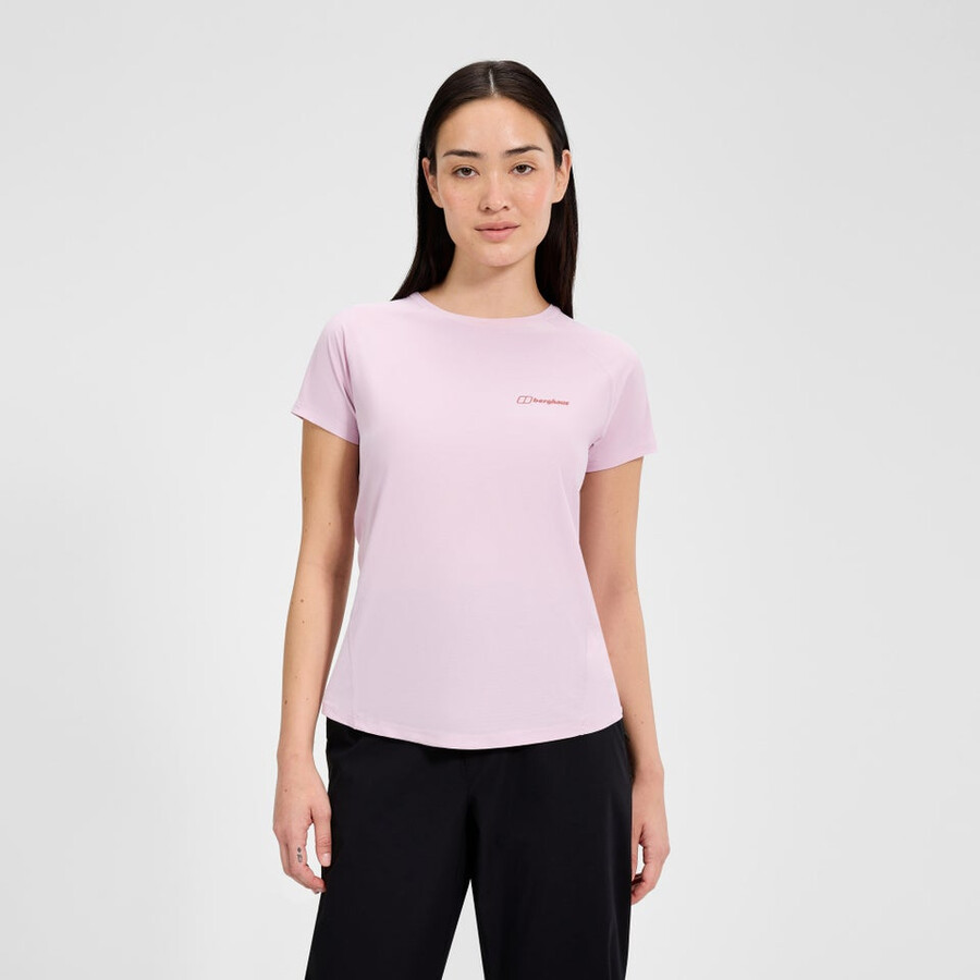 womens 247 crew short sleeve tech tee - pink berghaus