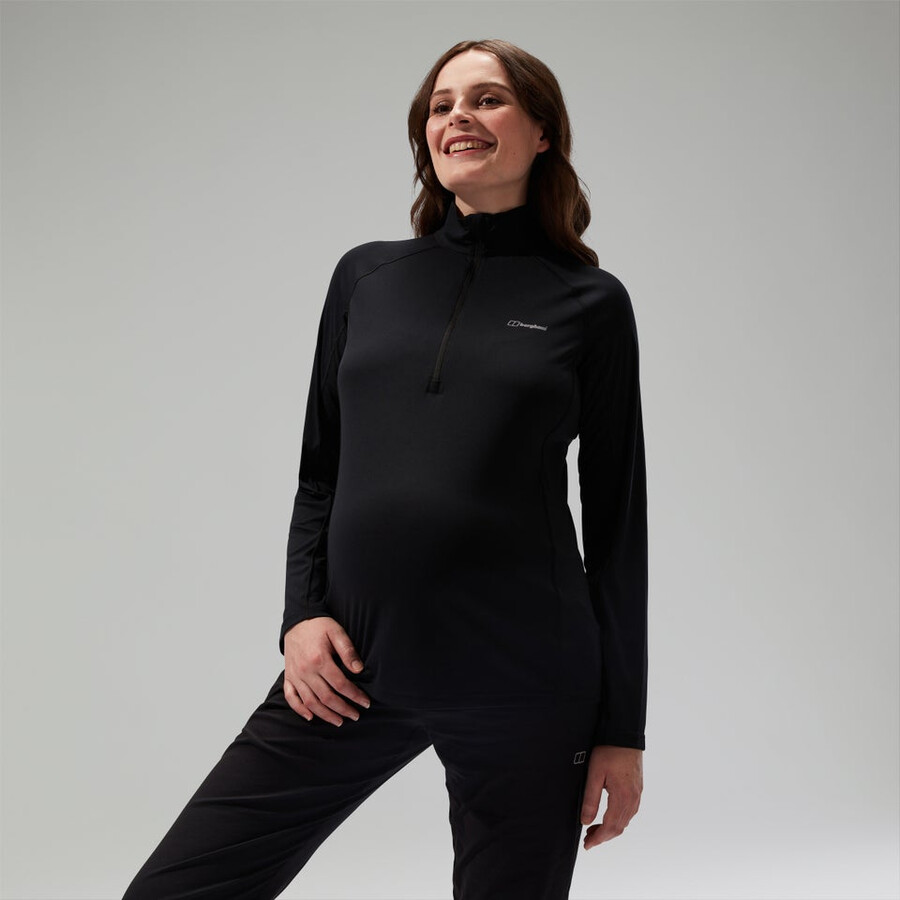 womens 247 half zip maternity long sleeve tech tee black berghaus