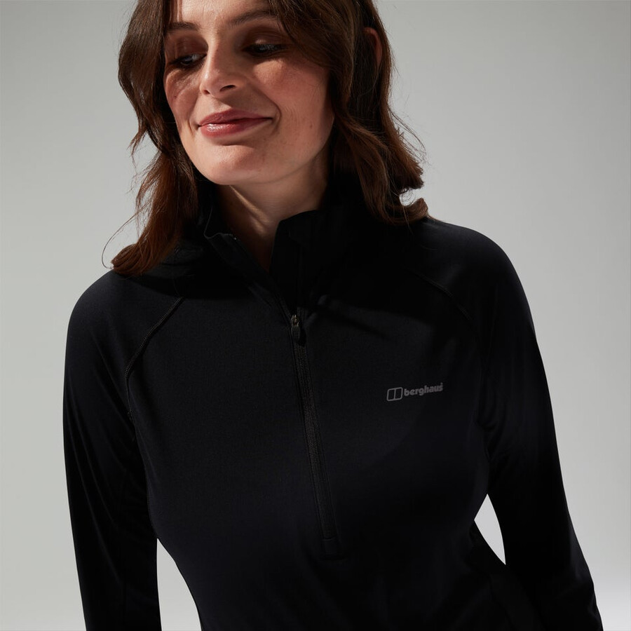 womens 247 half zip maternity long sleeve tech tee black berghaus