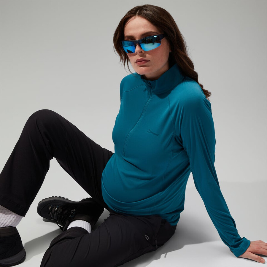 womens 247 half zip maternity long sleeve tech tee - turquoise berghaus