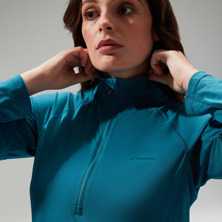 womens 247 half zip maternity long sleeve tech tee - turquoise berghaus