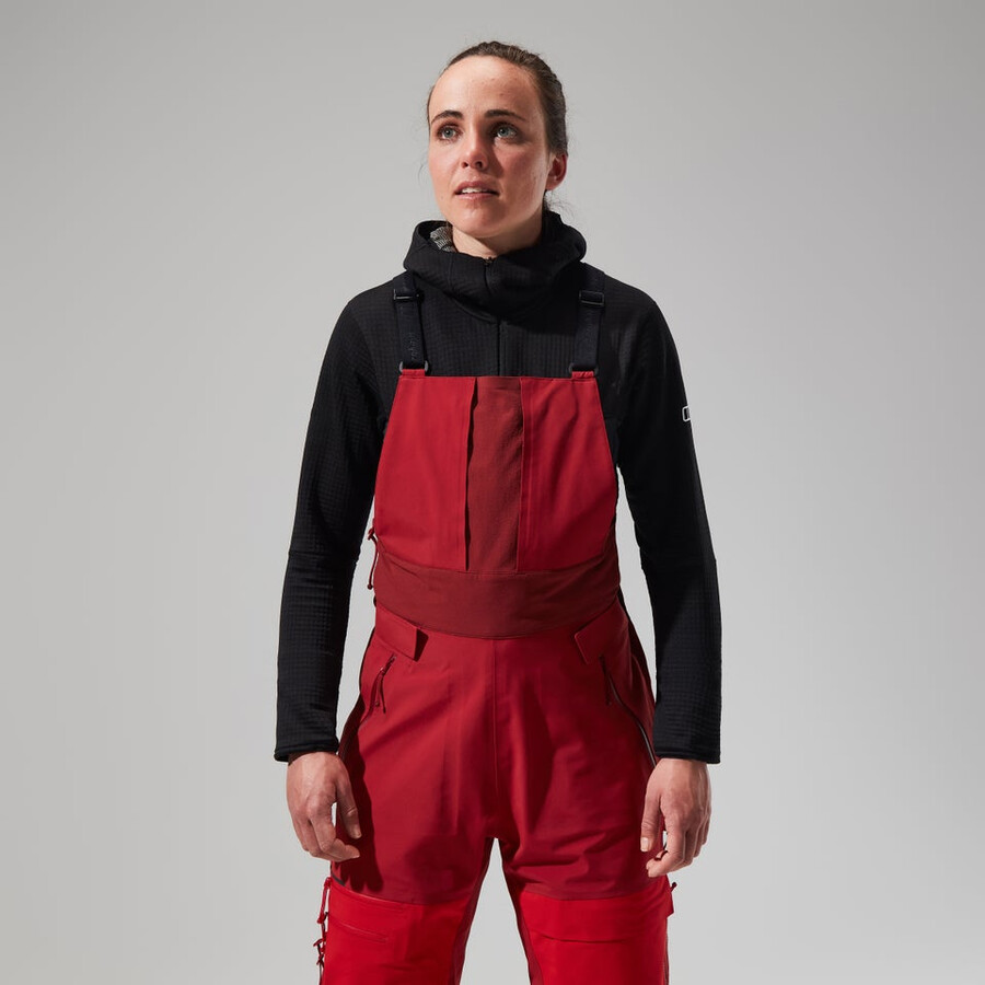 womens mtn arete descend gore-tex bib pants - red berghaus