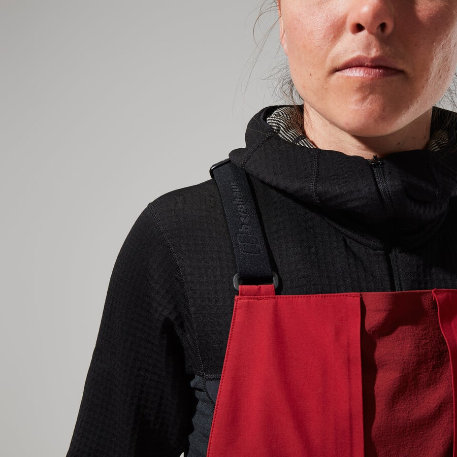 womens mtn arete descend gore-tex bib pants - red berghaus
