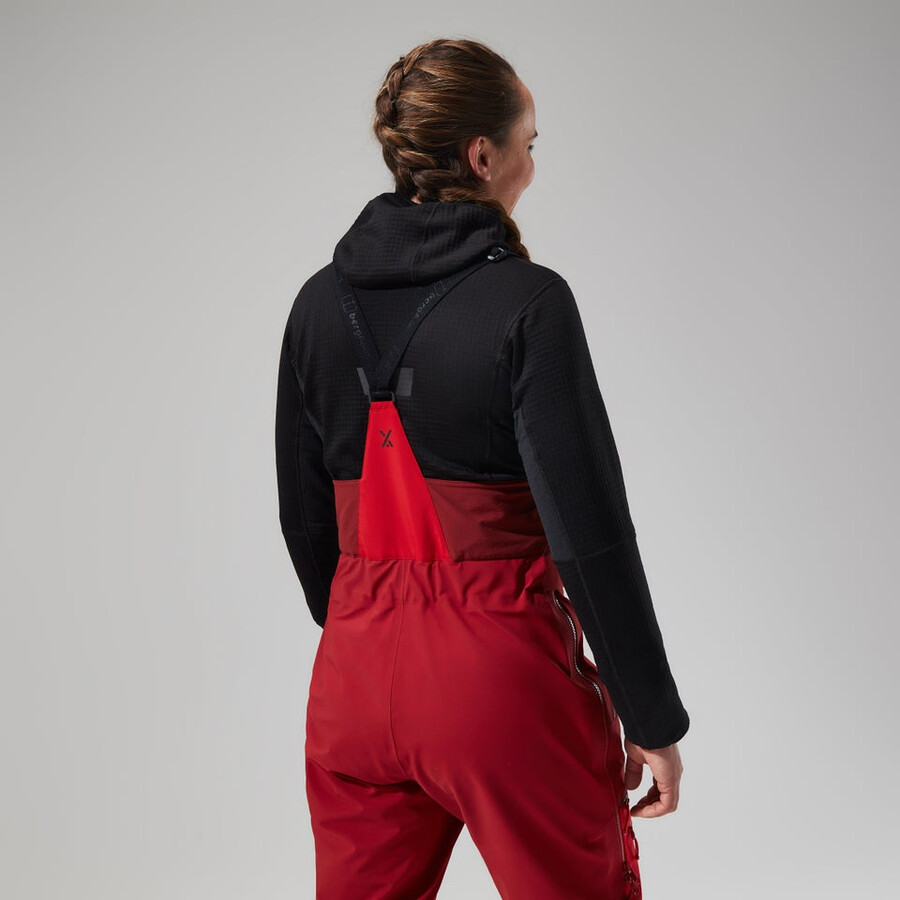womens mtn arete descend gore-tex bib pants - red berghaus