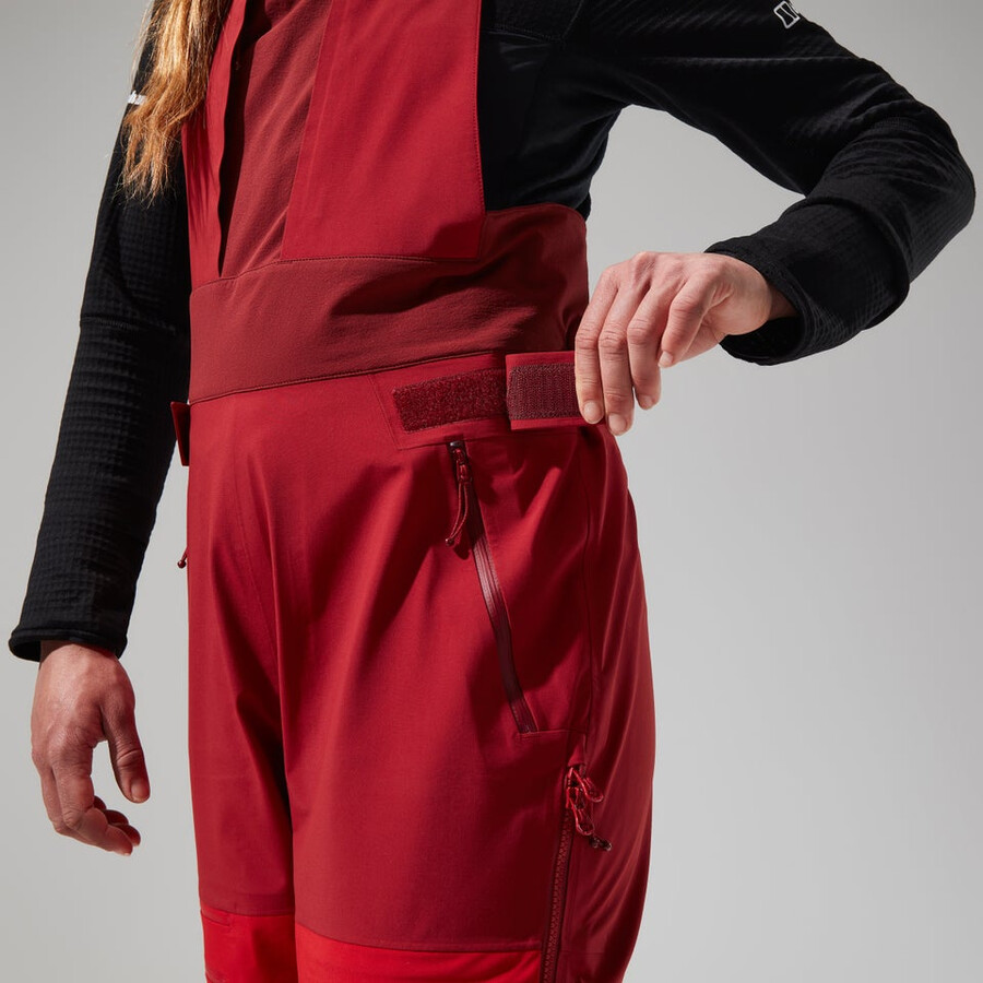 womens mtn arete descend gore-tex bib pants - red berghaus