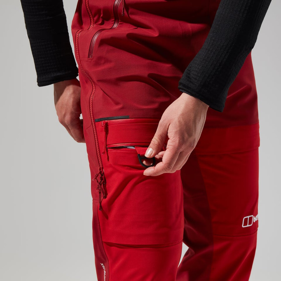 womens mtn arete descend gore-tex bib pants - red berghaus
