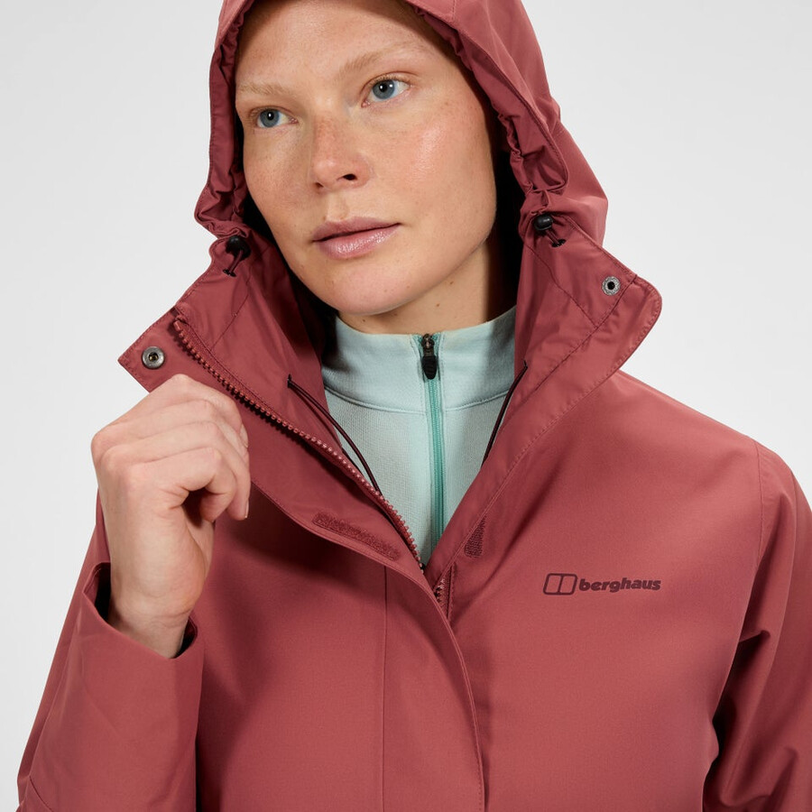 womens omeara long waterproof jacket - red berghaus